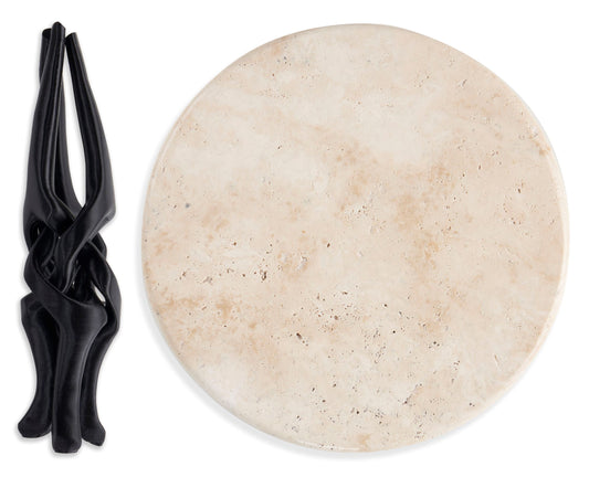 Black Stand with Beige Travertine Top