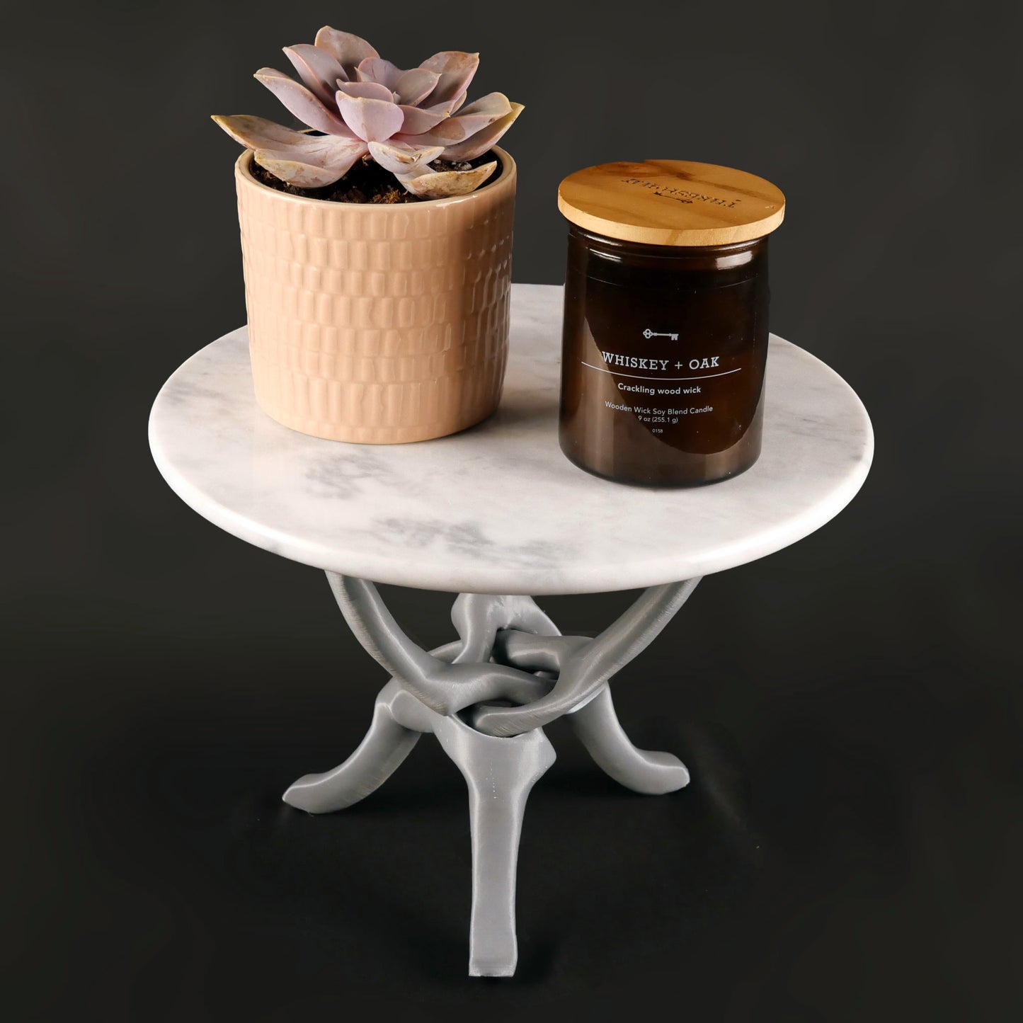 Silver/Grey Stand with Off-White Natural Marble Top