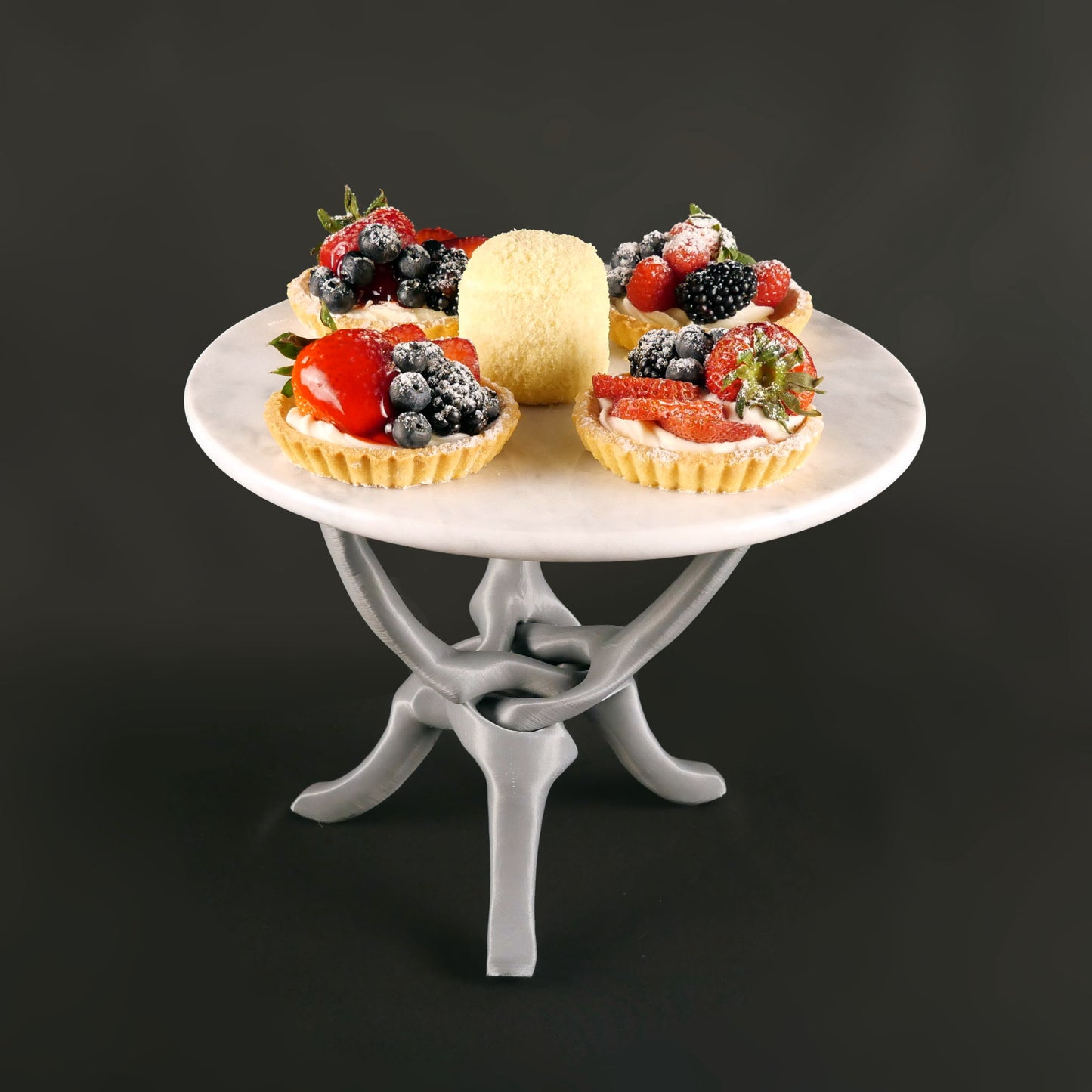 Silver/Grey Stand with Off-White Natural Marble Top