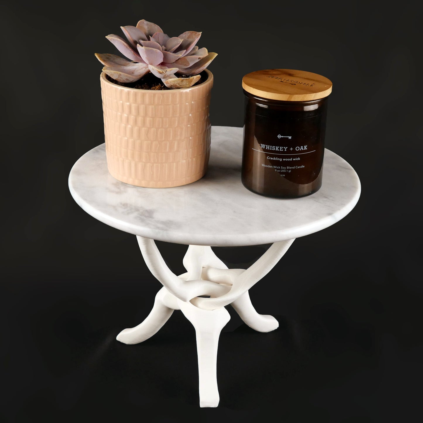 White Stand with Off-White Natural Marble Top