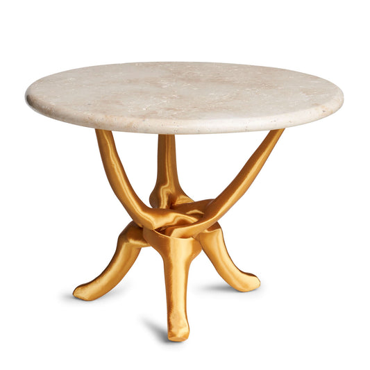 Gold Stand with Beige Travertine Top